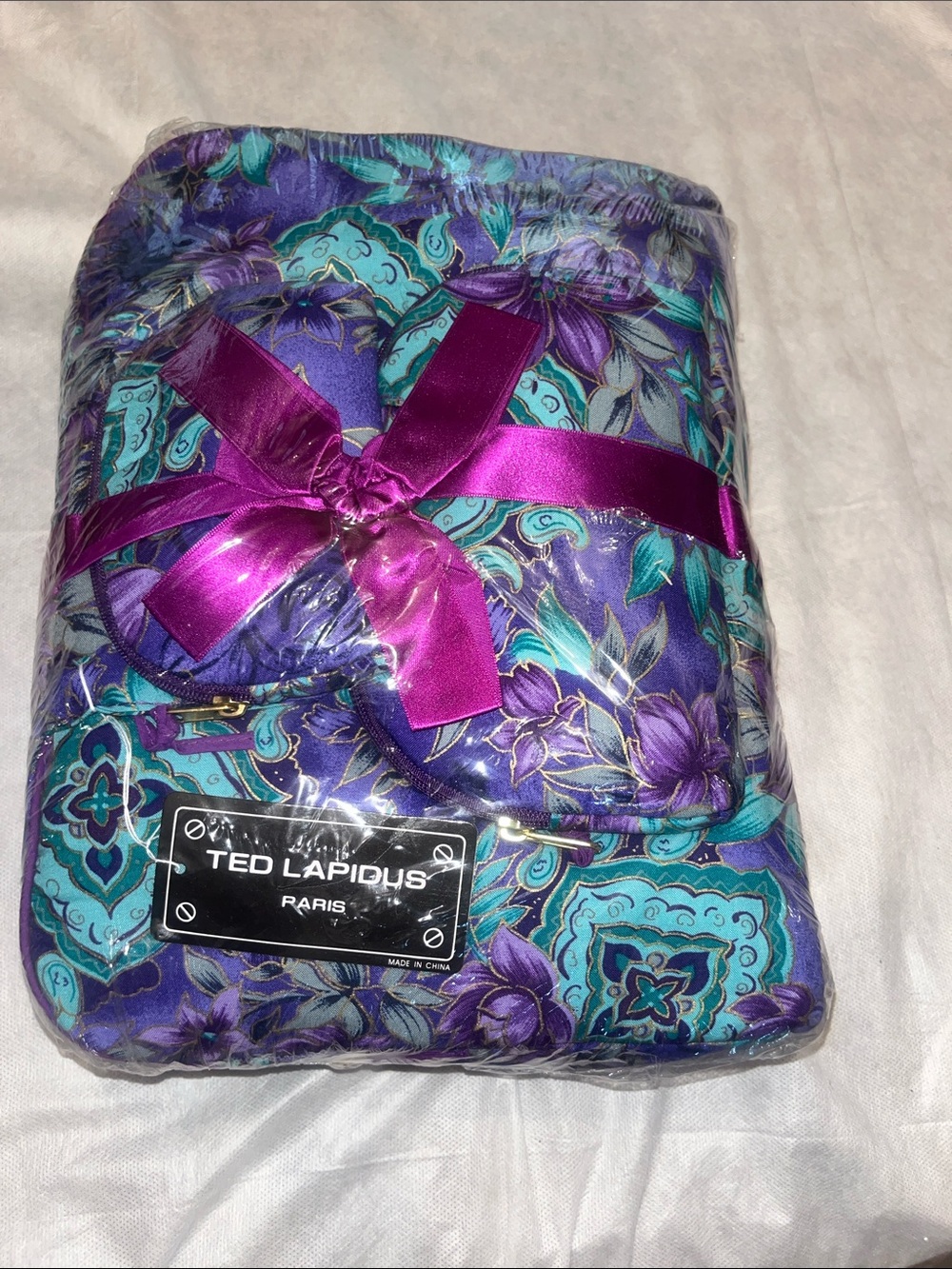 Ted Lapidus Paris Purple & Teal 3-piece Travel Bag - Floral Pattern